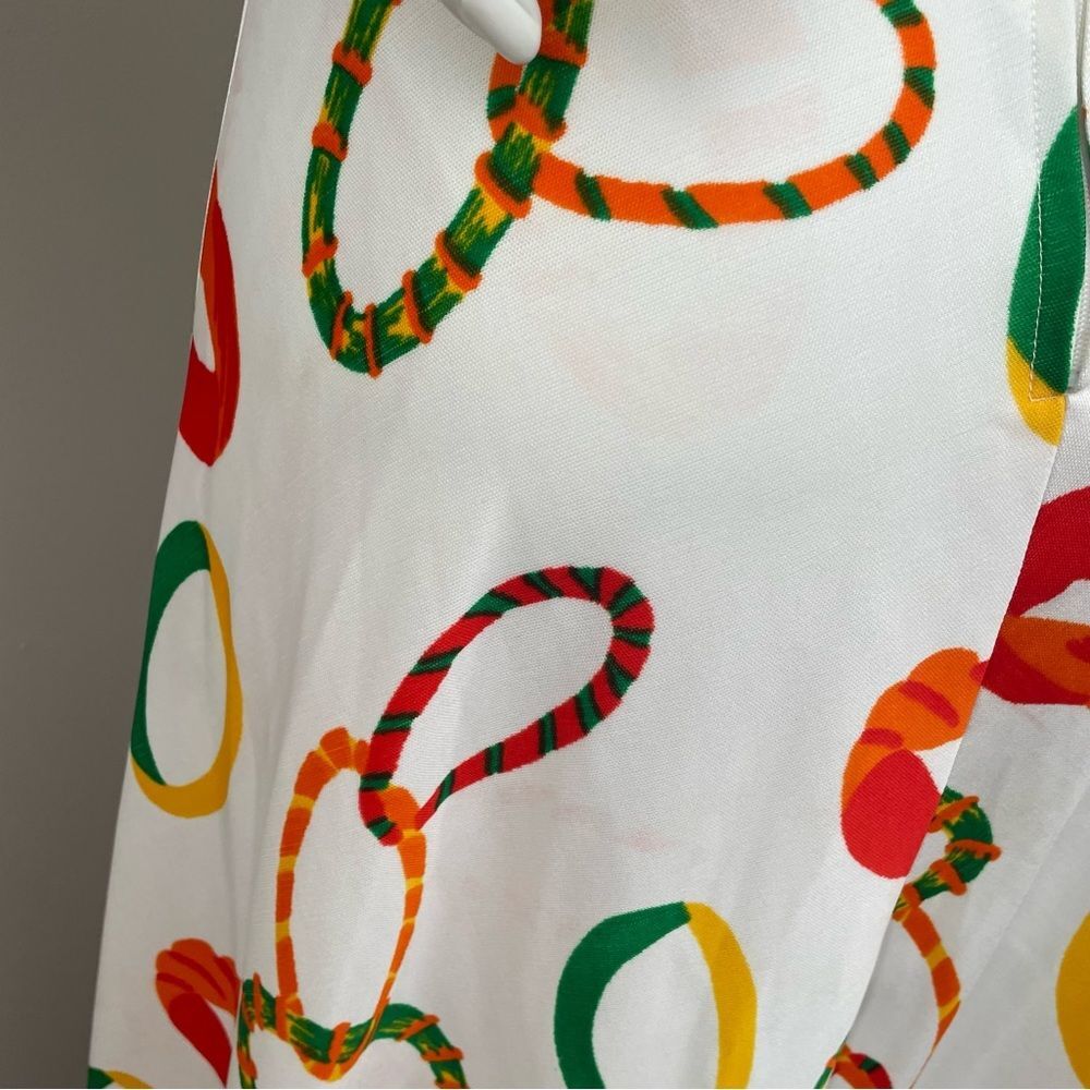 VINTAGE 1960s 70s Knot Tie Front Halter Neck White Ring Print Maxi Dress - Picture 12 of 12